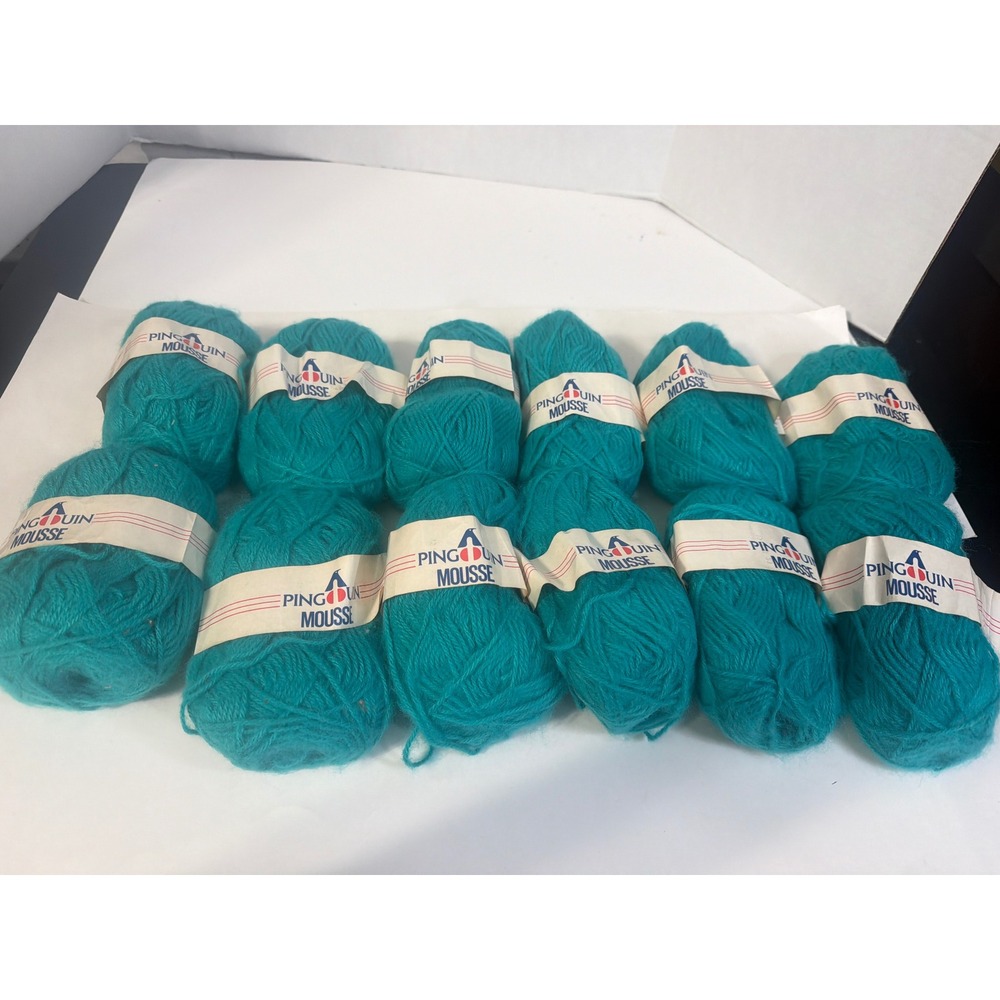 Pingouin Mousse Yarn Teal Blue Lot of 12 Skeins 100% Acrylic Made in Brazil